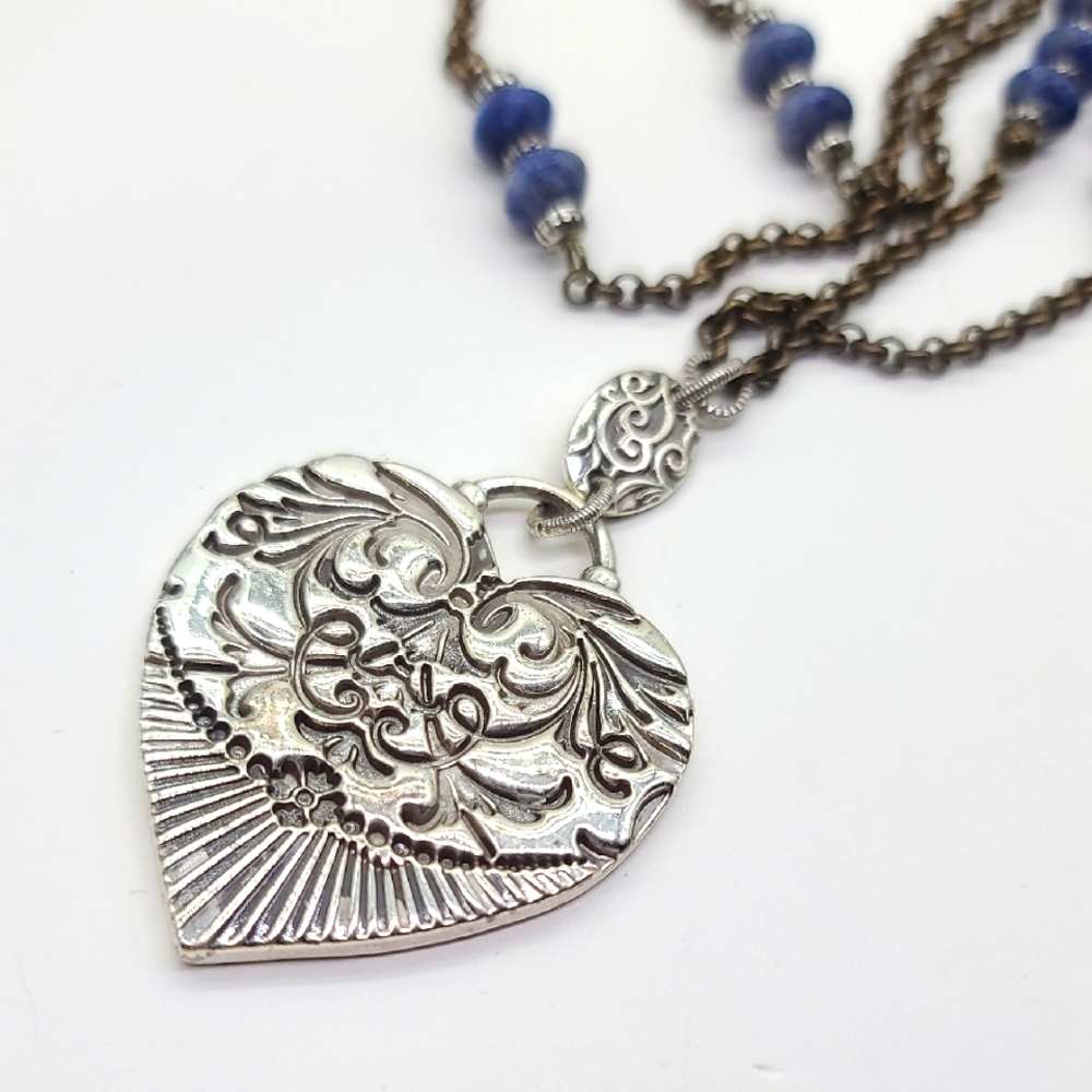 $82 Brighton "GYPSY LACE" Silver, Bronze, & Lapis Pendant with Bohemian Details!